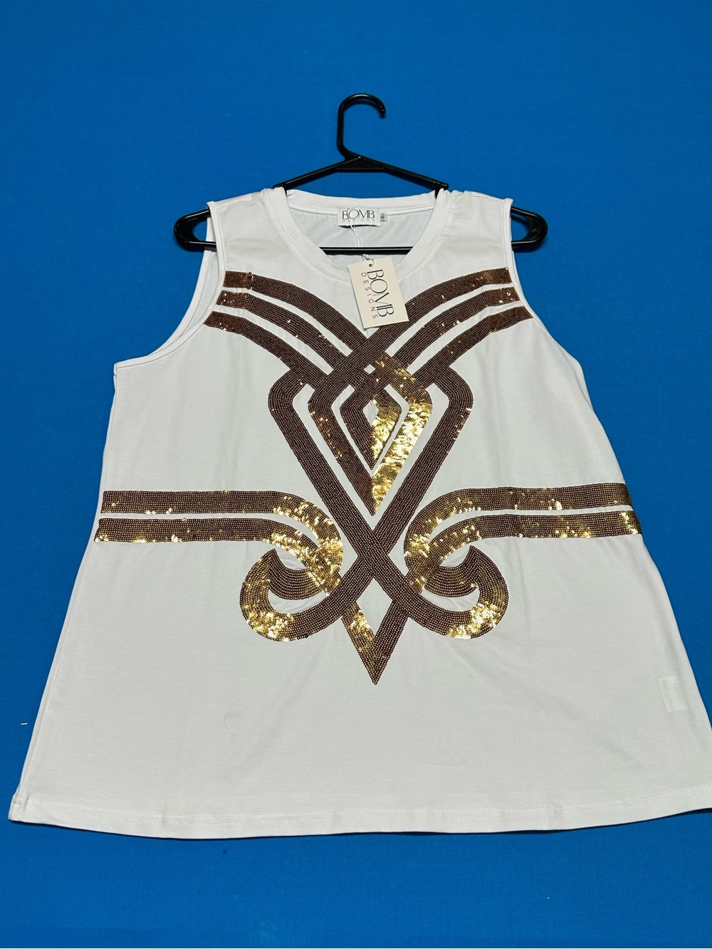 NWT LSU Golden Girl Tank (Licensed) Women's Sequin Design Tank (White) - Picture 2 of 5